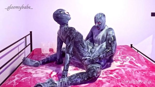 Sticky Latex Sex with Gloomy Babe - Messy Blowjob, Fingering & Cum in Mouth - porntry.com - Mexico on v0d.com