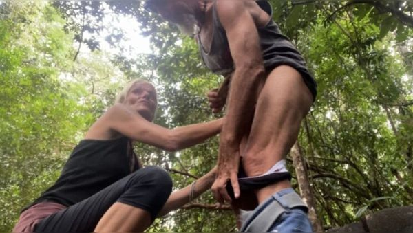 Lost in the Woods: Hot Blonde MILF Sucks Cock and Swallows Cum in Outdoor Public Sex - veryfreeporn.com - Spain on v0d.com