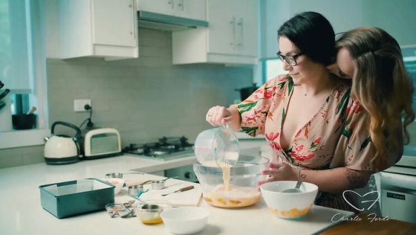 Blonde Charlie Forde and Brunette Chasey Devil Lesbian Cake Baking Sex with Big Natural Tits and Glasses - veryfreeporn.com on v0d.com