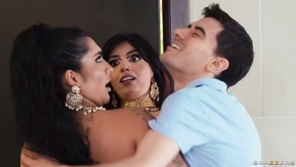 Yasmina Khan & Aaliyah Yasin Threesome Blowjob with Big Tits Brunettes Together - veryfreeporn.com - Britain on v0d.com