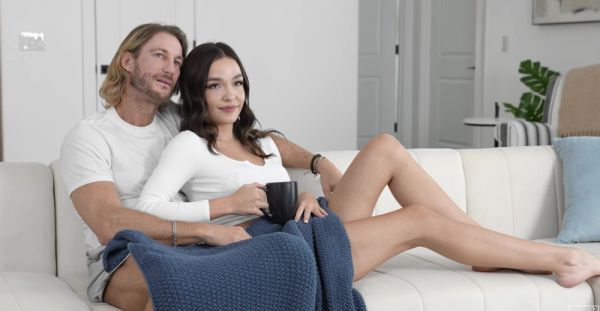 A cute girl is having fun with her boyfriend on the sofa - alphaporno.com on v0d.com