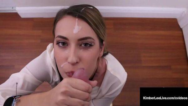 Step-Mom Kimber Lee Sucks Step Son's Cock and Takes His Cum - porntry.com on v0d.com