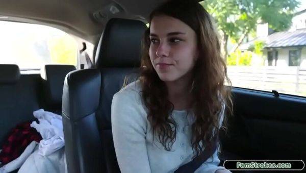 19-Year-Old Brunette Stepdaughter Ellie Eilish Sucks Stepdad for a Car - Teen Blowjob - veryfreeporn.com on v0d.com