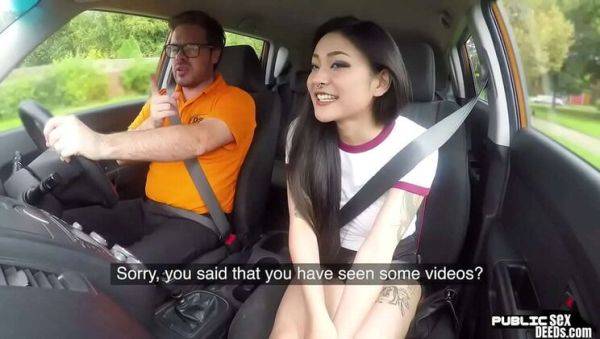 Asian hottie Rae Lil Black gets naughty with her driving instructor in public car sex - xxxfiles.com on v0d.com
