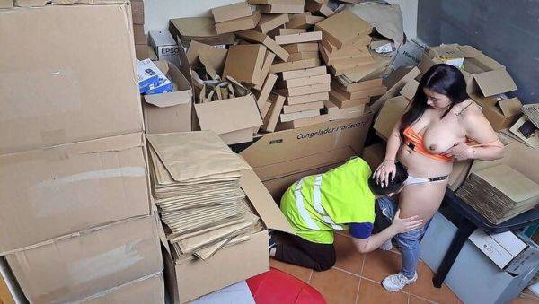 Sexy Latina Boss Catches Worker Slacking Off in Warehouse - Squirting Miss & Hard Rock - veryfreeporn.com on v0d.com