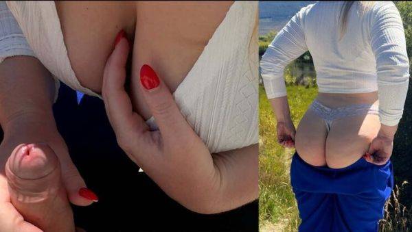 Public Handjob on Hiking Trail - Sloppy Blonde MILF with Big Tits and Red Nails - porntry.com - Germany on v0d.com