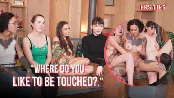 Hot German Lesbian Foursome Plays a Sexy Game with Big Tits Brunettes - xxxfiles.com - Germany on v0d.com