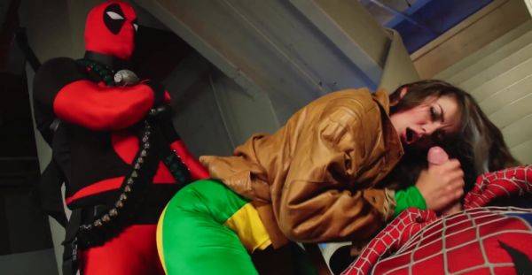 Spider man gives this chick hefty inches to play with in MMF role play - alphaporno.com on v0d.com