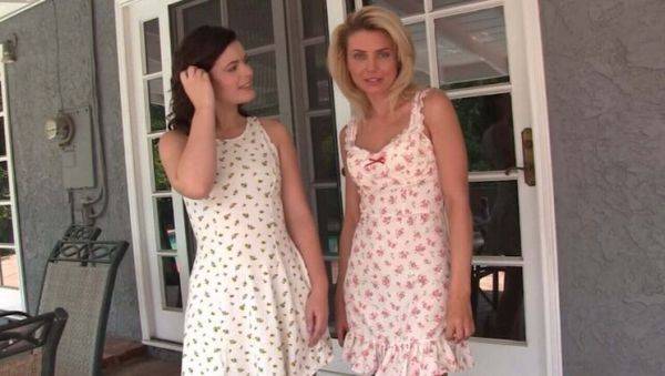 Brunette and Blonde Lesbians Eat Pussy by the Pool in Wild Outdoor Game - xxxfiles.com on v0d.com