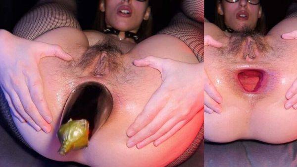 POV Anal Gape with Huge Eggplant - Close Up Gaping Hairy Teen in Fishnet - xxxfiles.com on v0d.com