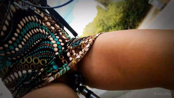 SnakySlut Forgets Her Panties: Hot Brunette Rides Bike with Dildo - xxxfiles.com - France on v0d.com