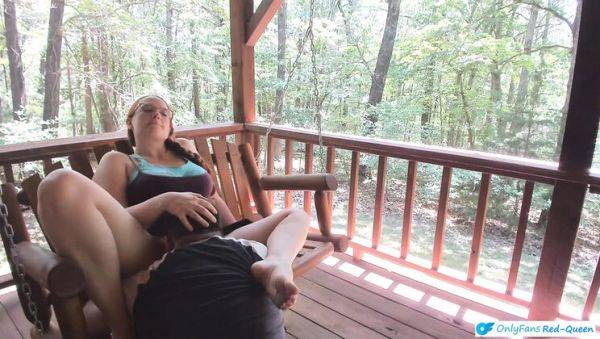 Ginger MILF Wife with Long Braids Gives Outdoor Blowjob and Pussy Licking on Porch - veryfreeporn.com - Usa on v0d.com