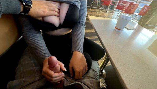 Horny MILF Gives Risky Blowjob in Fast Food Restaurant - Public Sex & Big Tits - veryfreeporn.com - Germany on v0d.com