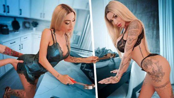 Blonde StepMom Danae Mari Gets Pipe Laid By Juan In Kitchen - Big Tits, Creampie, HD - veryfreeporn.com on v0d.com