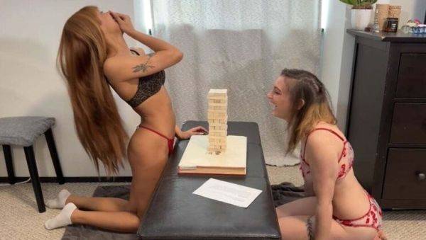 Lesbian Strip Game: Angel and Dizzy Play Tall Tumble Tower for Sex Toy Fun - veryfreeporn.com on v0d.com
