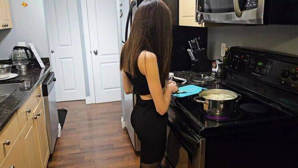 Petite Teen Step Sister in Black Dress Gets Fucked Hard on Kitchen Table - porntry.com on v0d.com