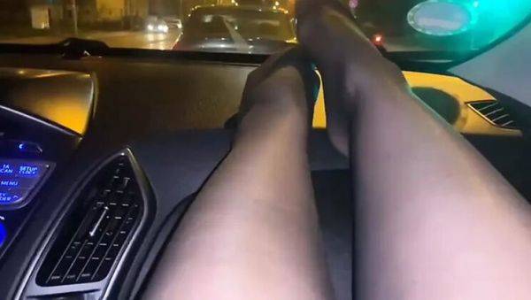 Naughty MILF Wife Gives Taxi Driver a Public Footjob in Car - Stockings & Outdoor Fun - porntry.com - Romania on v0d.com