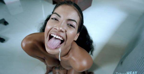 Sensual ebony teen swallows fresh cum after she puts cock in her caramel pussy - xbabe.com on v0d.com