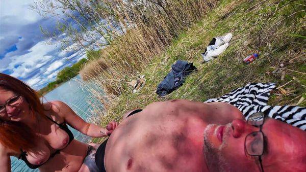 Hot German MILF Threesome Blowjob & Outdoor Fuck with Redhead in Glasses - veryfreeporn.com - Germany on v0d.com