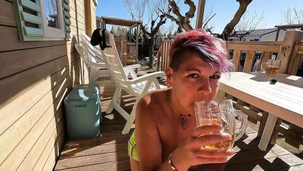 Outdoor Camping Blowjob - Brunette Sucking Dick on Terrace - veryfreeporn.com on v0d.com