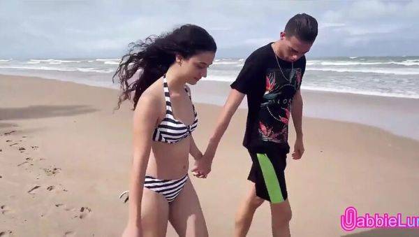 Skinny Teen Brunette Gives Tight Pussy on Beach - Cowgirl & Doggy Style - porntry.com on v0d.com