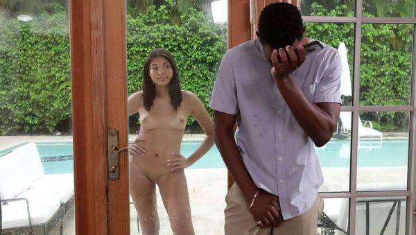 Stepdad Spies on Hot Black Teen Masturbating Poolside - porntry.com on v0d.com