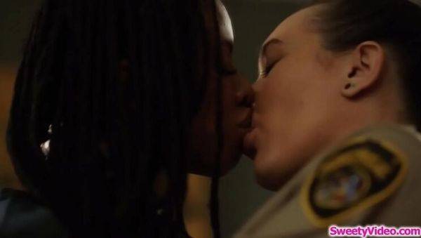 Ebony prisoner Kira Noir eats Sinn Sage's pussy in lesbian jail sex - veryfreeporn.com on v0d.com