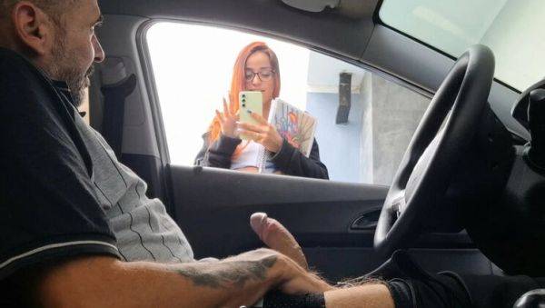 Risky Public Jerk Off to College Teens - Redhead Amateur Blowjob in Car 4K - veryfreeporn.com - Brazil on v0d.com