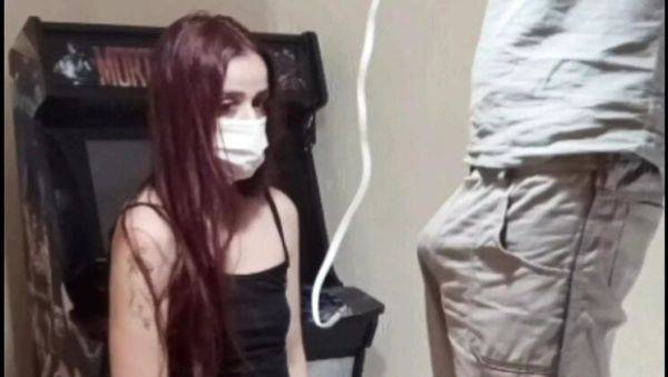 Hot Latina Teen with Colored Hair Squirts for Electrician - Standing BJ & Cumshot - porntry.com on v0d.com