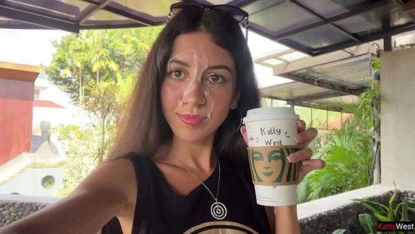 Hot Brunette Katty West Gives Public Blowjob in Starbucks Toilet - Crazy Cumwalk & Swallows Load - veryfreeporn.com on v0d.com