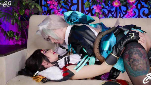 Genshin Impact Cosplay Anal: Lynette & Beidou Take Big Dildos in Their Asses - porntry.com on v0d.com