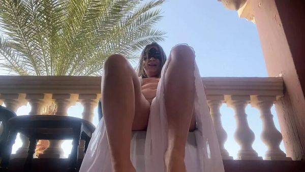 Hairy MILF Mary Di Squirts Hard on Balcony - Extreme Outdoor Masturbation Orgasm - porntry.com on v0d.com