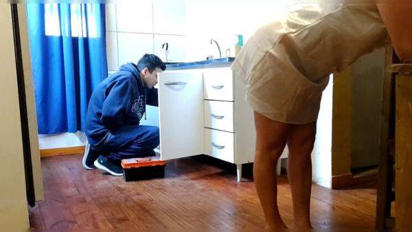Hot MILF Esperanza Gets Fucked by Plumber in Kitchen - Blowjob, Facial, Cum in Mouth - porntry.com - Argentina on v0d.com