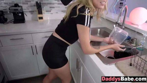 Blonde Teen Stepdaughter Fucked Hard by Stepdad While Doing Dishes - porntry.com on v0d.com