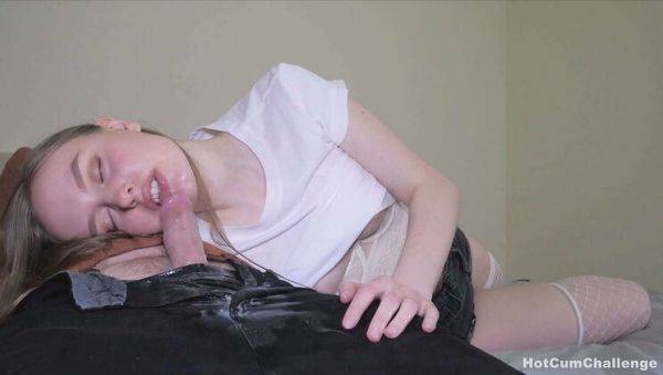 StepDaughter Sucks Daddy's Huge Load - Blonde Teen Deepthroat & Cum in Mouth - porntry.com on v0d.com