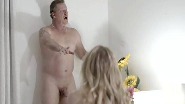 Skinny Teen Tricks Blindfolded Stepdad - Shocked By Surprise Threesome - veryfreeporn.com on v0d.com