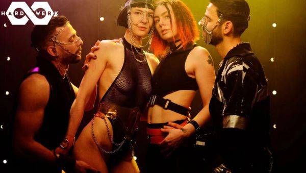 Hot Foursome in Berlin Club - Brunette & Redhead Give Blowjob & Hardcore Sex - porntry.com on v0d.com
