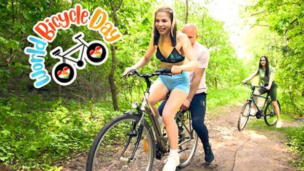 Hot Teen Aleks Sam Rides Cock Hard on World Bicycle Day - FFM Threesome & Deep Throat Fun - xxxfiles.com on v0d.com