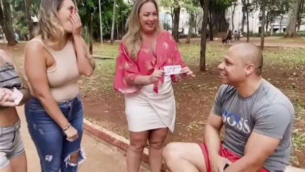 Hot Brazilian Babes Alessandra & Marcelle Give Mystery BJ Fun with Big Natural Tits - veryfreeporn.com - Brazil on v0d.com