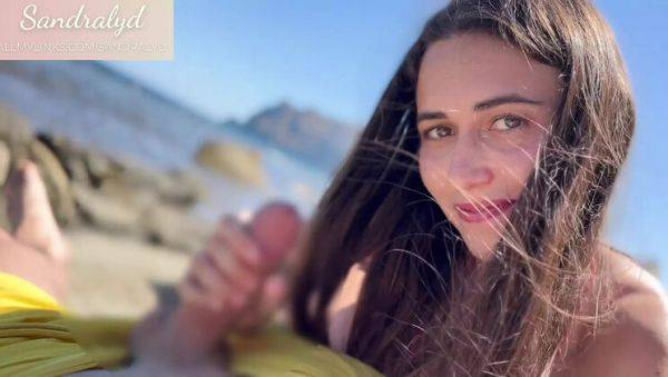 Hot Latina Teen Sandralydx Gives Handjob on Beach - POV Cumshot in Mouth - veryfreeporn.com - Spain on v0d.com