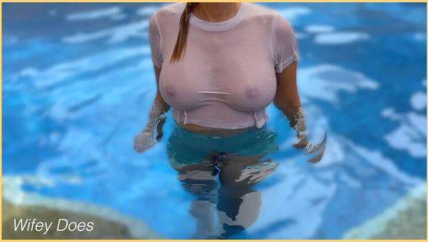 Hot Milf Wifey Flashes Her Big Braless Tits in Pool - Outdoor Public Nudity - xxxfiles.com on v0d.com
