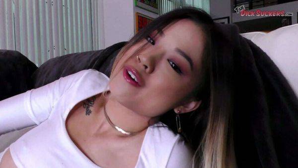 Lulu Chu POV Blowjob - Tiny Asian Teen Sucks Huge Cock Until Cumshot - porntry.com on v0d.com