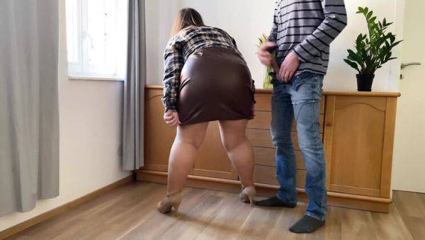 Horny MILF in Leather Skirt Gets Huge Cumshot on Her Fat Ass - OurFetishLife - porntry.com on v0d.com