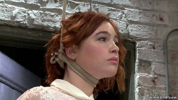 Lesbian BDSM: Redhead Slut Tied Up & Forced on Vibrator - porntry.com on v0d.com