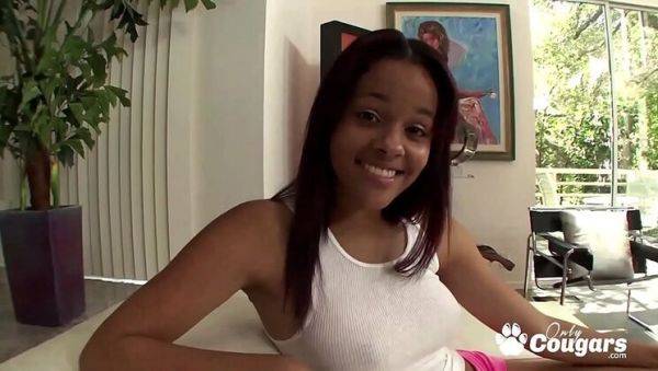 Ebony Teen Bambi Wolfe Gags on Step Daddy's Big Dick - Facial & Cumshot - veryfreeporn.com on v0d.com