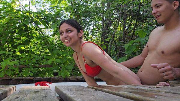 Wild Forest Fuck with Petite Teen and Big Cock Lover - Rough Doggystyle & Creampie - porntry.com - Argentina on v0d.com