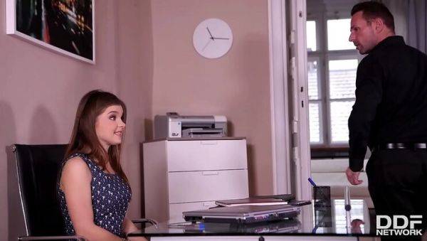 Young secretary Renata Fox gets tied up and anal fucked hard on office desk - porntry.com on v0d.com