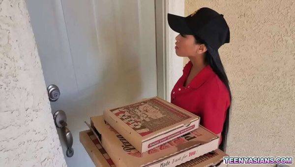Two horny teens order pizza and fuck sexy Asian delivery girl Ember Snow - porntry.com on v0d.com