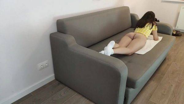 Amateur Teen Mira Lime Fucks on Couch - Shaking Orgasm and Cum on Ass - porntry.com on v0d.com