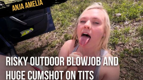 Anja Amelia Outdoor Blowjob & Huge Cumshot on Big Tits - Risky Public Sex - veryfreeporn.com - Germany on v0d.com